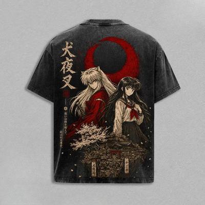 Hot Anime Inuyasha Higurashi Kagome Print T-shirt Men Women Short Sleeve Clothing Cotton Tshirt Retro Washed T Shirt Manga Tops