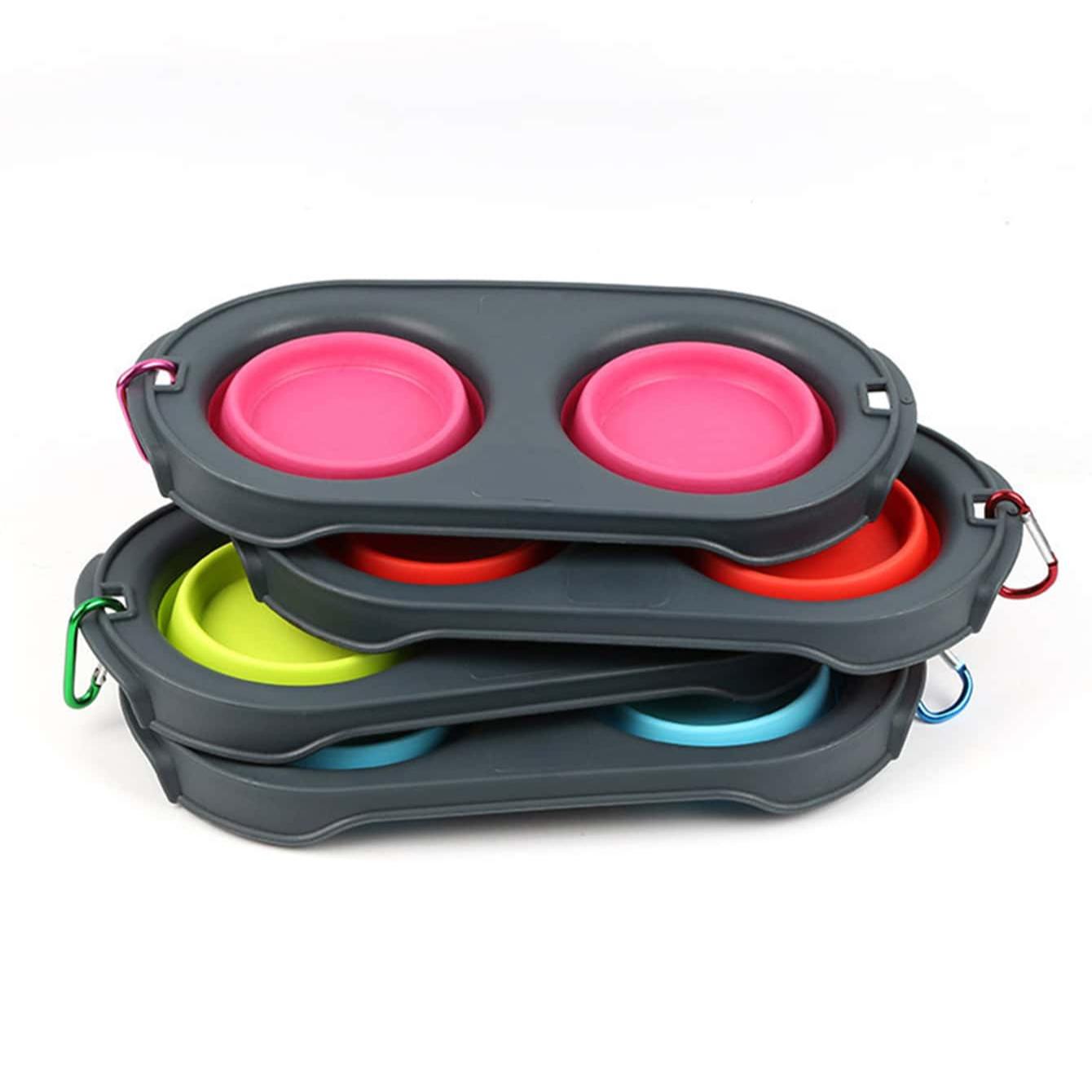 

1pc Collapsible Silicone Cat and Dog Travel Bowls,2 in1 Foldable Pet Feeding and Watering Dish for Walking Hiking with Carabiner