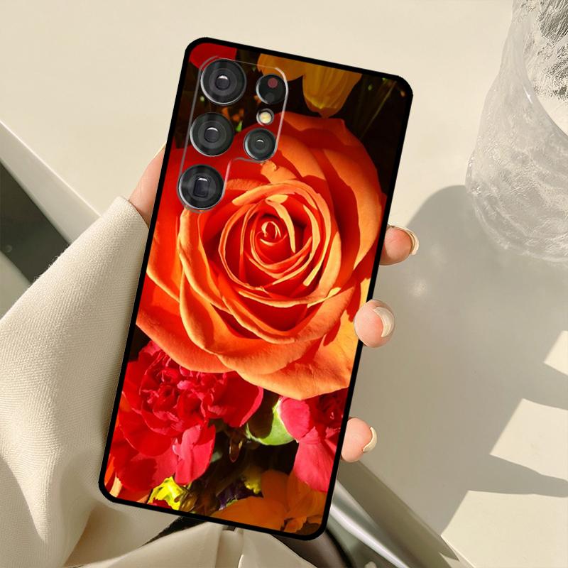 Bright Red Rose Flowers Case For Samsung Galaxy S23 S22 S21 Ultra Note 20 S8 S9 S10 Note 10 Plus S20 FE S21 FE Cover