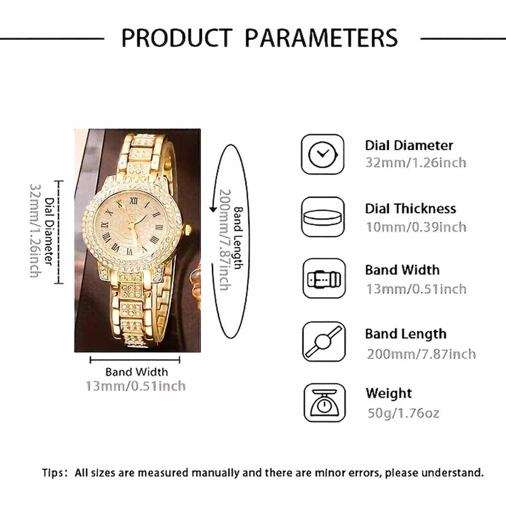 1pc-Ladies' Diamond Inlaid Quartz Watch, Rose Gold Roman Numeral Full Diamond, Niche Style