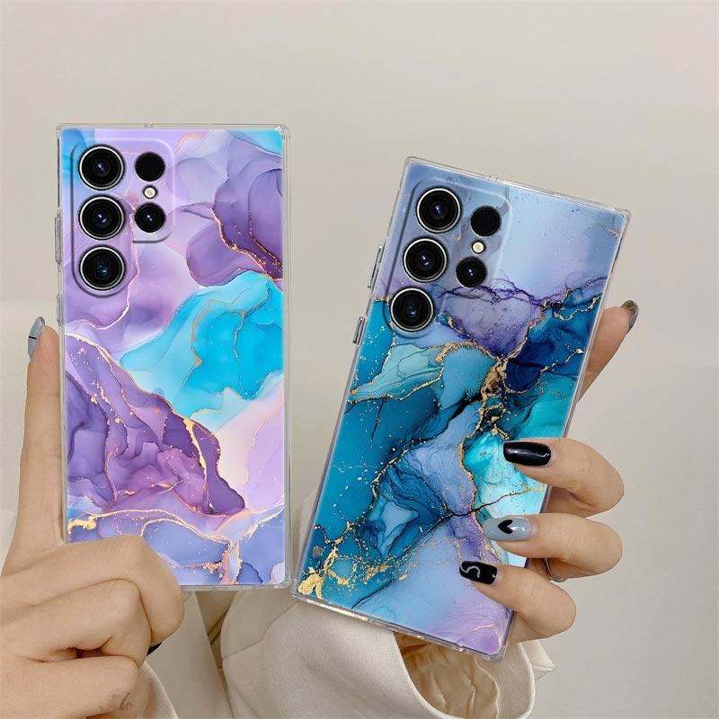 Watercolor Abstract Marble Pattern Clear Case For Samsung Galaxy S26 S25 S24 S23 Ultra S20 S21 FE S22 Plus S26 Ultra Phone Cover
