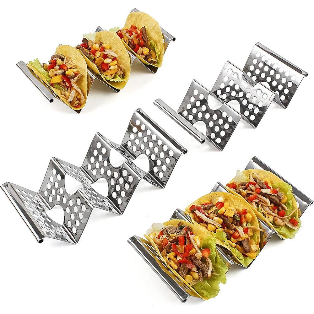 with Easy-Access Handle Stainless Steel Taco Shell Stand Tray Plate Kitchen Tools Taco Holder