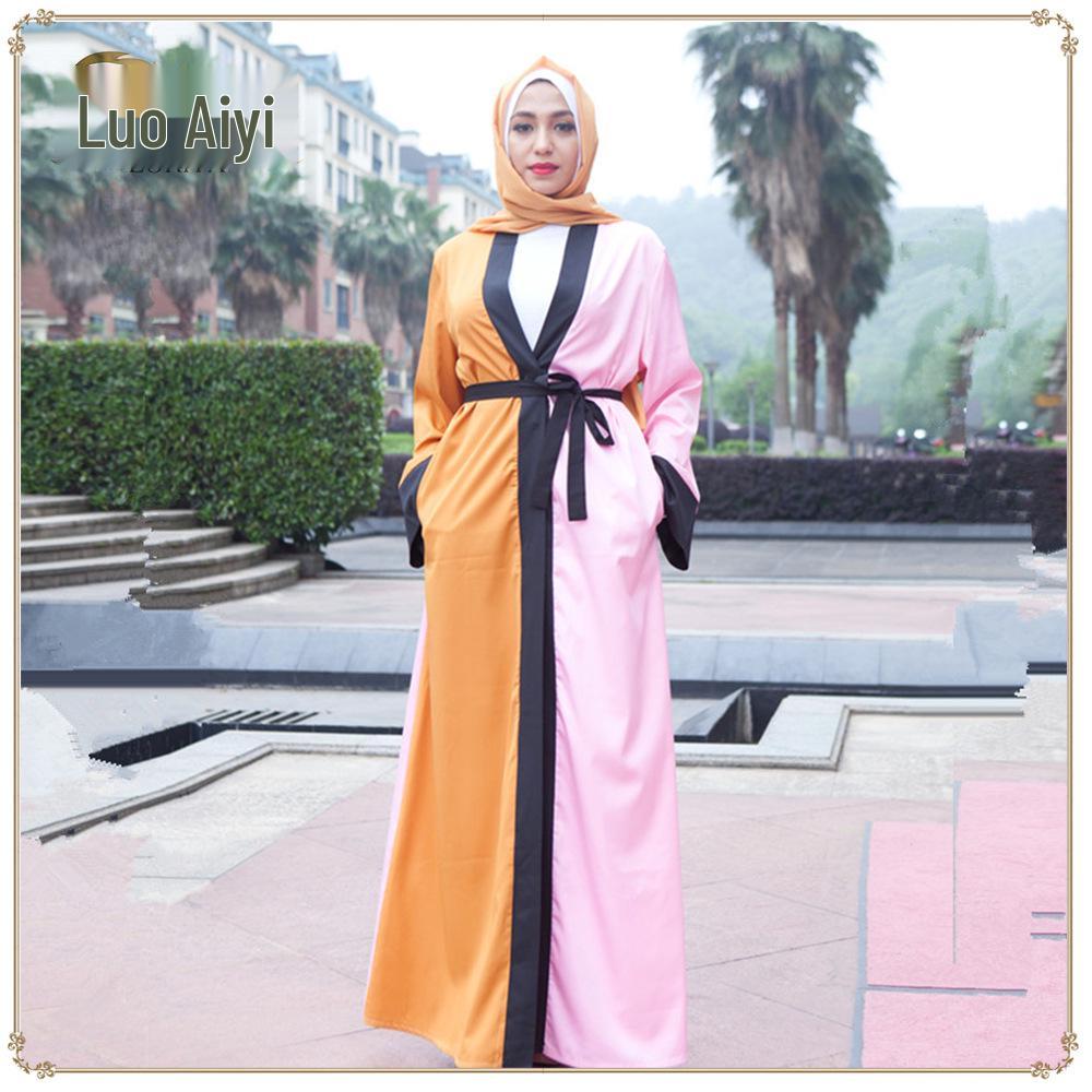 LR129 Middle East Color Block Robe – Elegant, Loose-Fitting Design