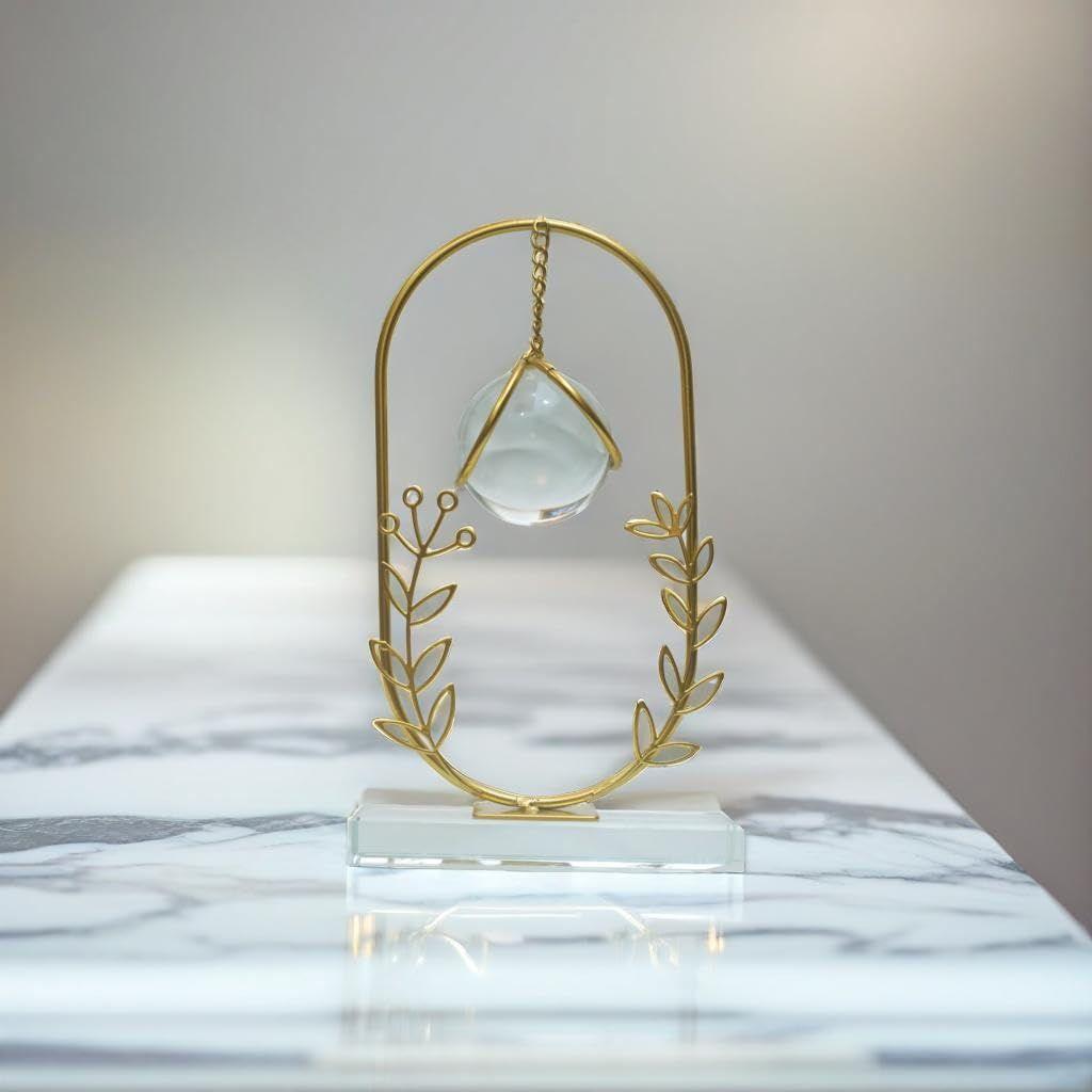 Clear Crystal Ball with Stand, Light Luxury Crystal Sphere for Gift, Gold Art Deco for Photography Ornaments, Bookcase, Wedding, Party