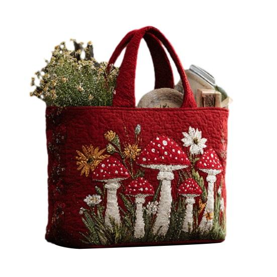 Quilted Tote Bag Women Vintage Shoulder Bag Flowers Animals Handbag Floral Purse for Commuting Party Daily Errands