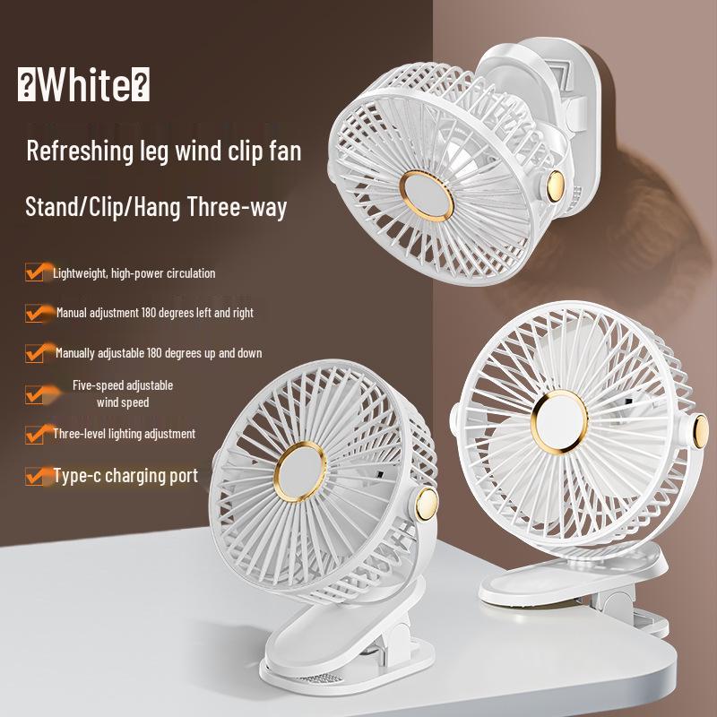 Portable USB Rechargeable Wall-Mounted Clip Fan with Light