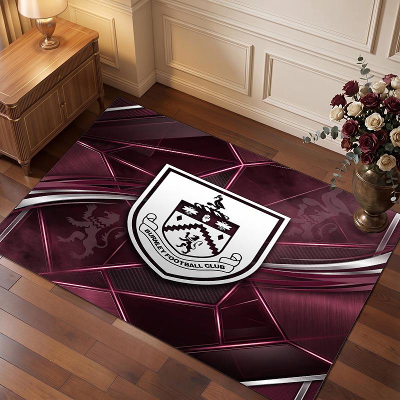 Burnley Football Print Crystal Velvet Rug, Comfortable Water Absorbent Non Slip Indoor Floor Carpet