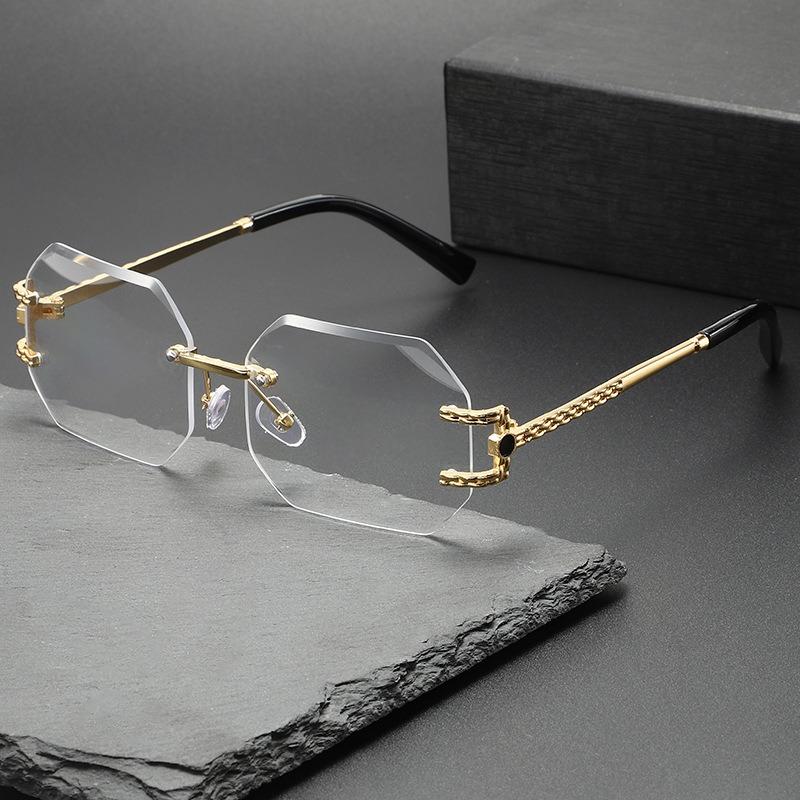 Vintage Rimless Sunglasses Women Men Brand Designer Polygon Sun Glasses Female Trendy Rectangle Cutting Len Shades Eyewear UV400