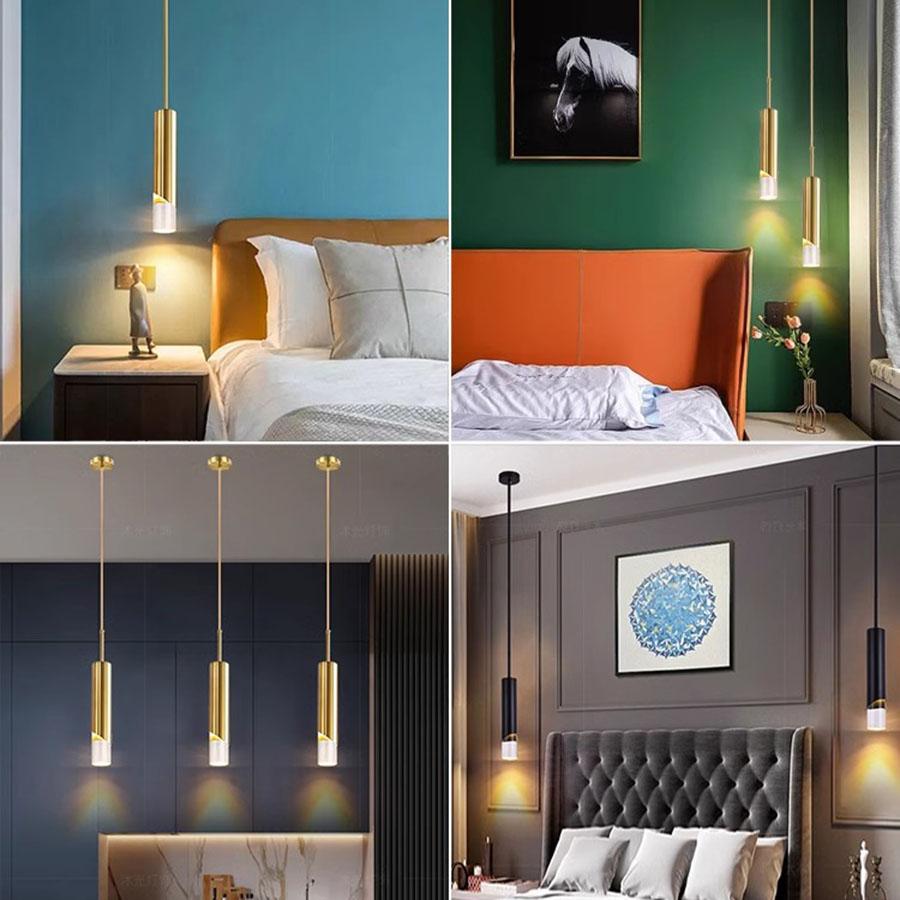 Black Golden Long Tube LED Pendant Light Kitchen Dining Room Shop Bar Acrylic Hanging Light Bedroom Bedside Suspension Light