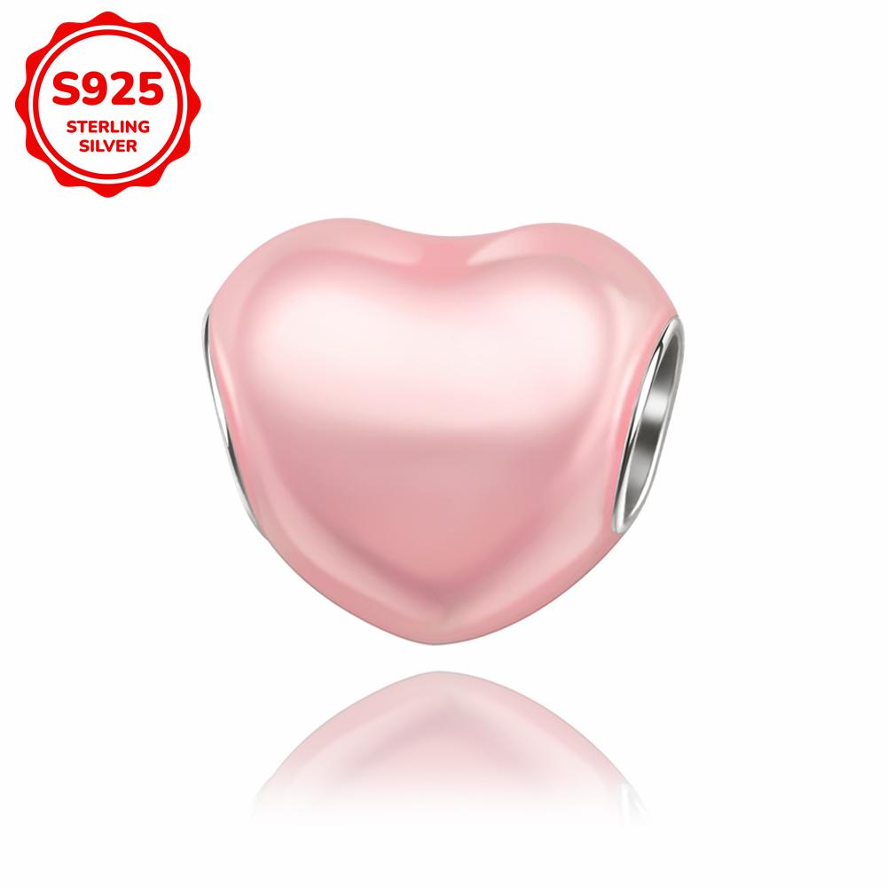 New 925 Silver Colorful Shine Heart Shaped Charms Beads Fit Snake Chain Bracelet Necklace Women DIY Fine Jewelry Gifts