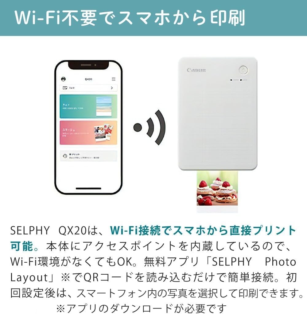 Canon Selfie QX20 Smartphone Printer White WH 6753C001 & Genuine Labels (40 sheets) Ink Set XS-20L & USB Adapter 3-Piece Set (Printer, 40 sheets of pa