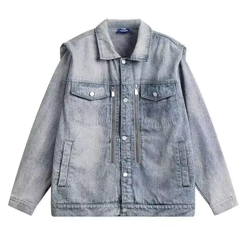 Unisex Retro Denim Motorcycle Jacket: Autumn/Winter Casual Trend, Loose Fit with Lapel