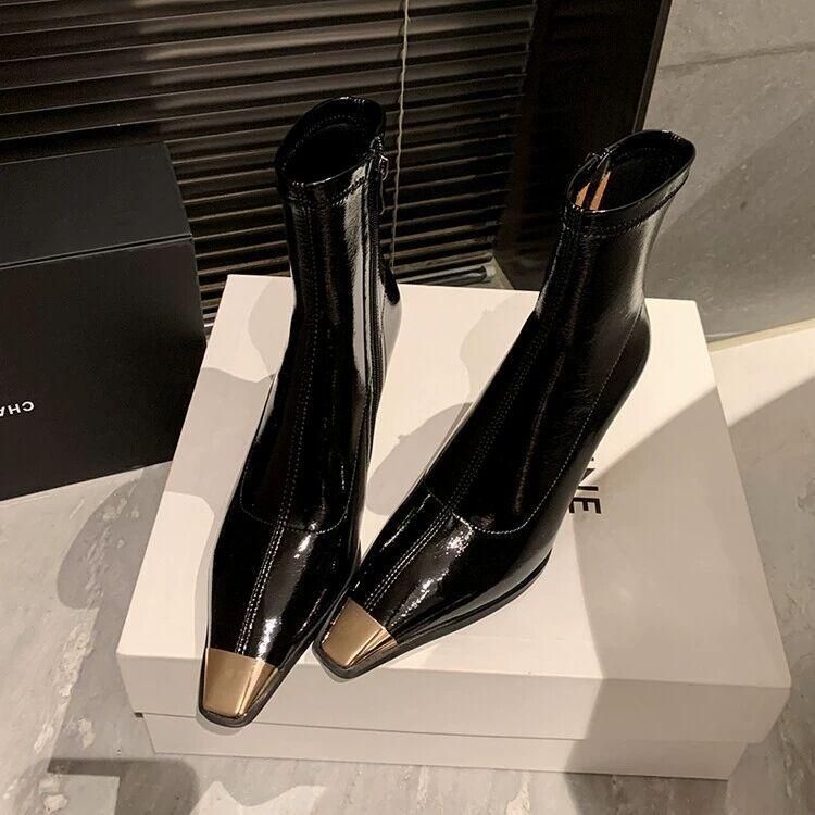 YX nowe cienkie buty kwadratowy nosek cienki obcas zamek boczny skóra lakierowana ale do kolan długie buty damskie żelazny nosek wysoki obcas krótkie buty wysokie buty