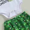 Baby Boys Clothes Suits Letter Print Short Sleeve Crew Neck Romper Golf Print Shorts Headband 3Pcs Set