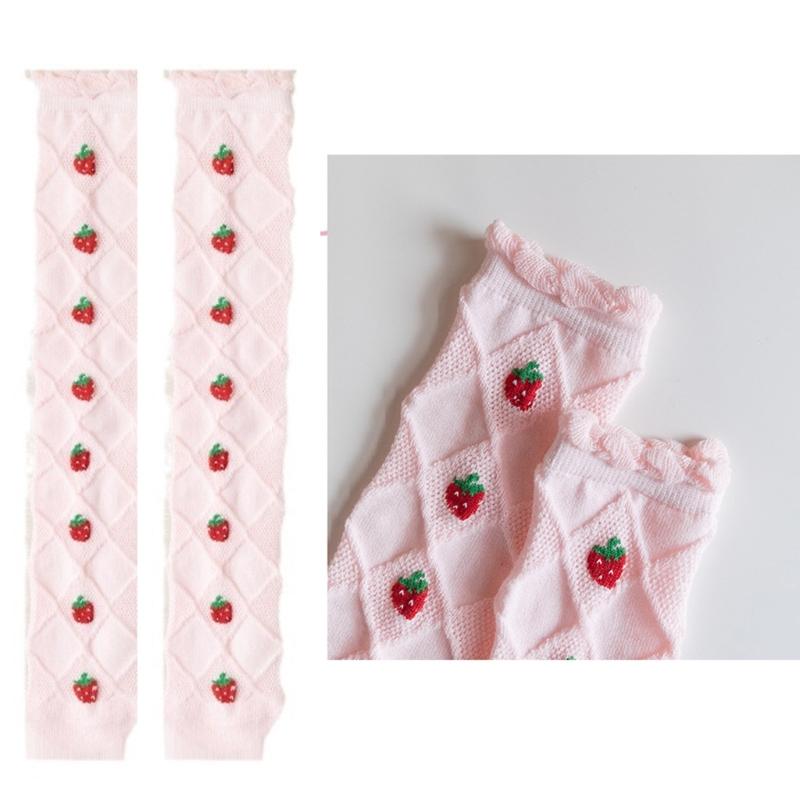 Baby Girls Long Tube Socks Spring Autumn Summer Thin Kids Strawberry Printed Socks Over Knee Length Stockings