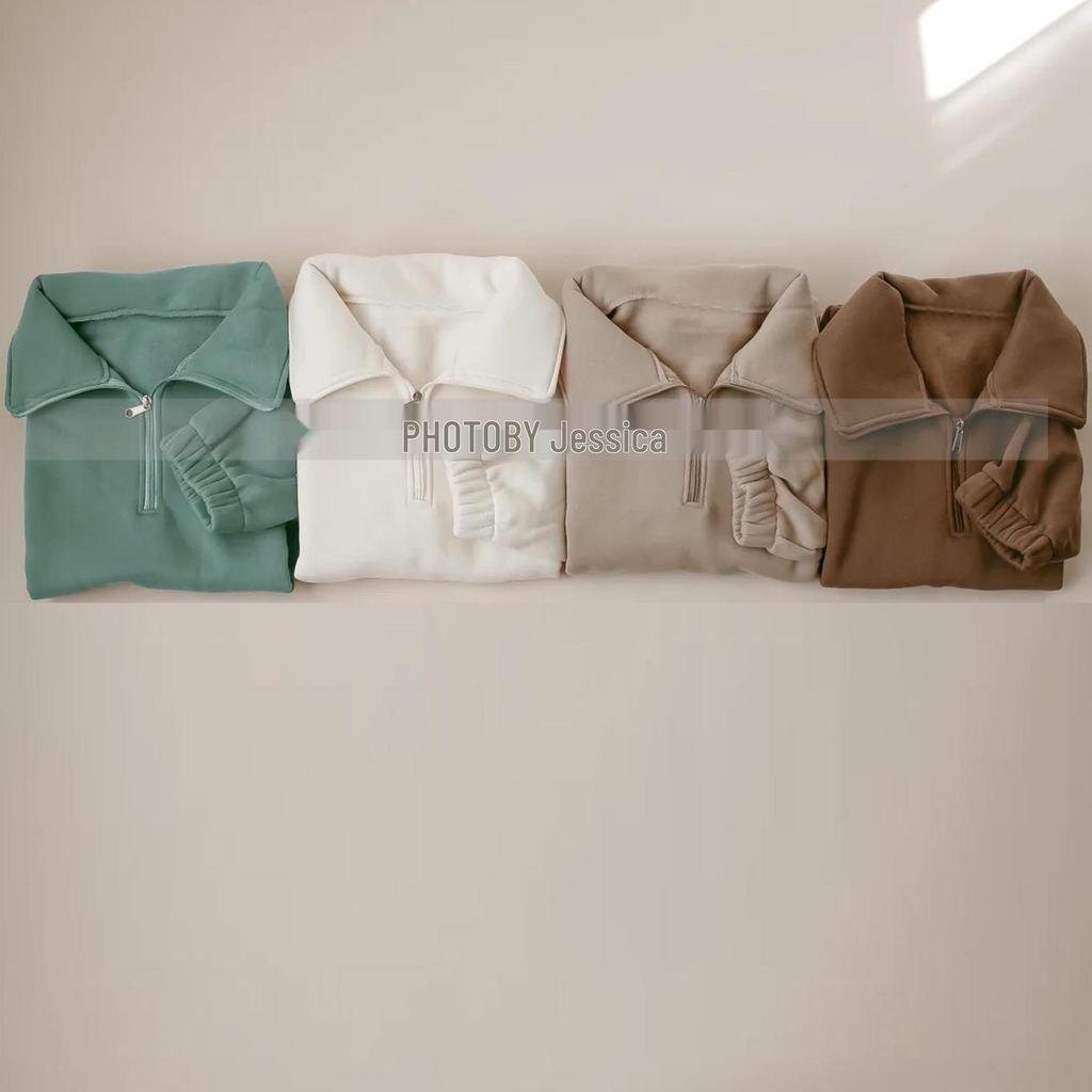 Korean Style Winter Fleece Set: High Neck Half-Zip Top & Joggers for Boys and Girls