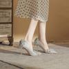 860-3 High Heels Damen dünne Absätze Frühling 2025 neu Kristall Hochzeitsschuhe spitz Strass Schleife Single Shoes