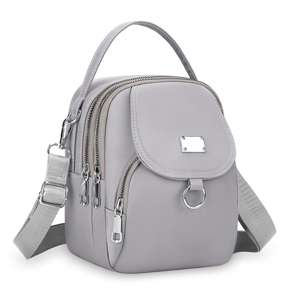 

New Mini Mobile Phone Bag 3 Layers with Zipper Crossbody Bag Nylon Key Zero Wallet Women Girls сірий