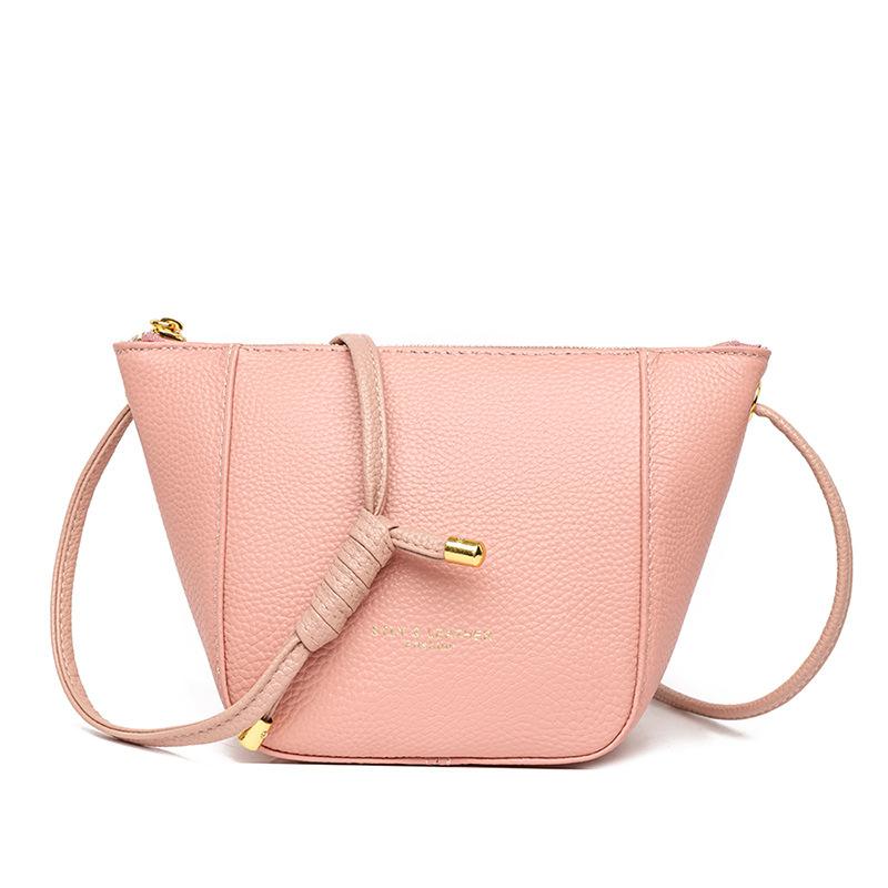 First layer cowhide women's bag, genuine leather lychee pattern bucket bag, underarm bag, large capacity shoulder messenger bag.