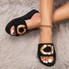 1 Pair Women'S Fashion Slide Sandals, Geometric Golden Accent, Casual Comfort Slip-On Black Slides with Soft EVA Sole, Indoor/Outdoor Low Heel