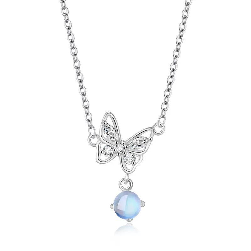 

New Butterfly Necklace, Women s Inlaid Pendant Necklace, Women s Light Luxury, Niche, High-end Collarbone Chain 40CM