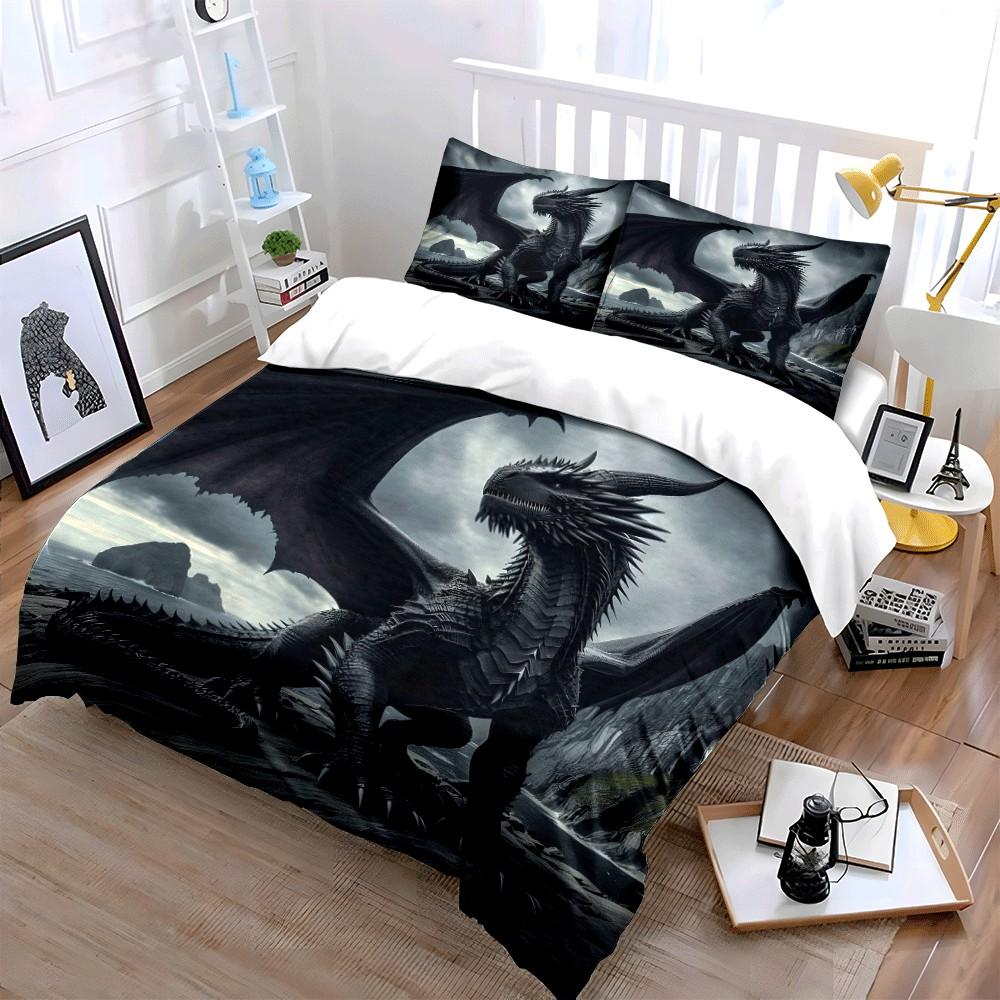 Epic Dragon-Themed Adventure Set Exquisite Three-Piece Bedding Set Gift For Kids And Adults
