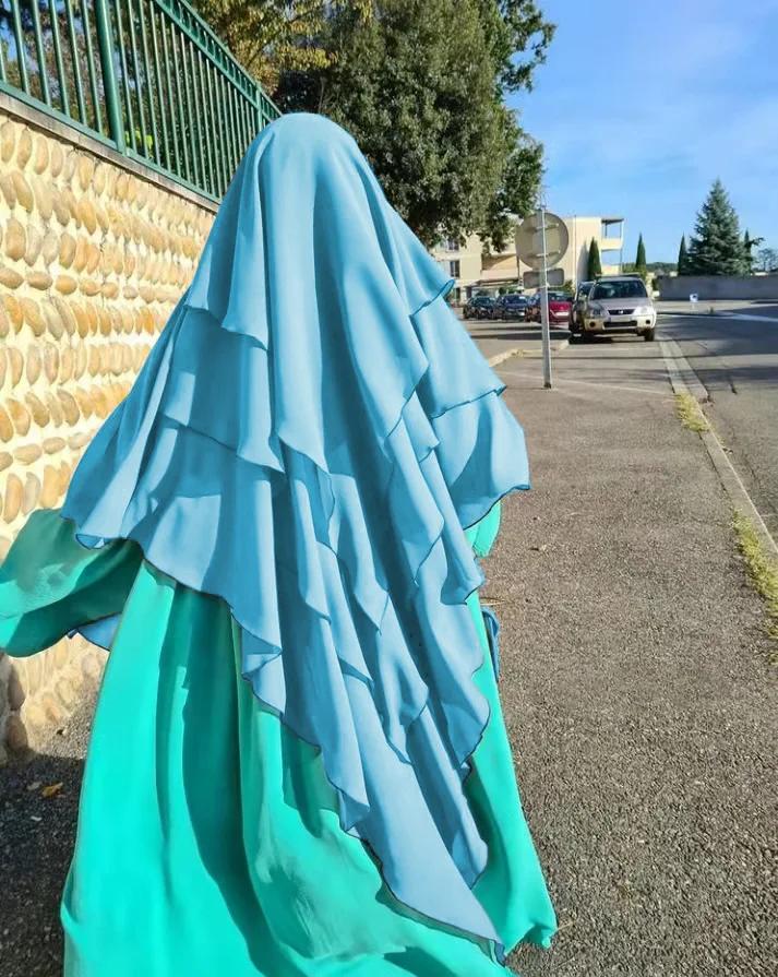 Long Khimar Hijab Scarf Wrap 2 Layers Crepe Voile Femme Musulman Muslim Fashion Ramadan Prayer Hijabs  Islamic Clothing