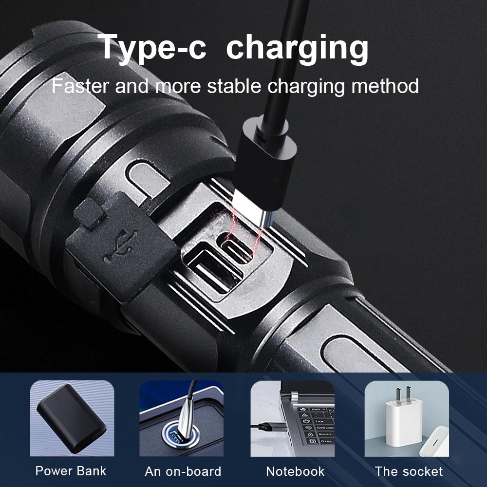 Powerful 30W LED Flashlight Super Bright Lantern Rechargeable Flashlights Waterproof Torch Strong Light Outdoor Camping Hiking Lights