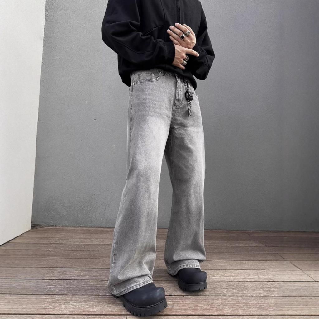 American Street Retro Washed Gray Jeans Men's and Women's Loose Trendy Brand Casual Versatile Loose Straight Pants