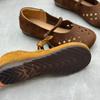 Johnature Handmade Genuine Leather Hollowed Out Women's Flat Shoes Retro Round Toe Soft Cowhide Sandals