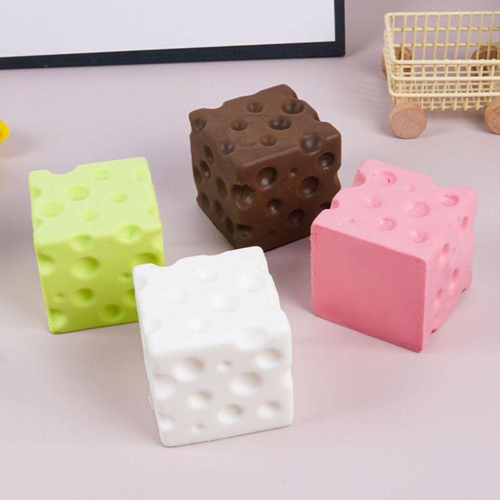 PU Slow rebound Cheese Squeezed Cube 5/7cm Cheese Stress Ball Cheese Pinch  Office Desk Toy