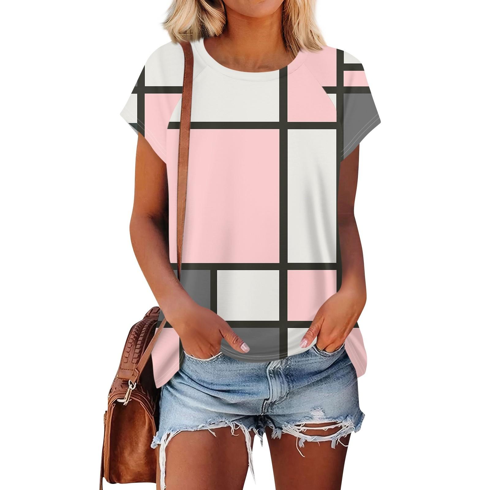 

Женские футболки с коротким рукавом, милые туники с круглым вырезом, топы, базовые футболки, блузки, свободный пуловер M розовый