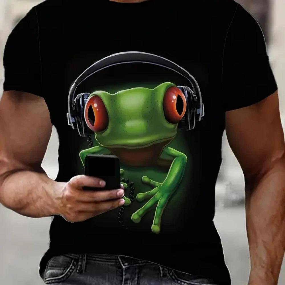Fun Frog Pattern Print Men's T-shirt Summer Daily Street Short Sleeve T-shirt Outdoor Casual Plus Size Tees Top Women Clothing