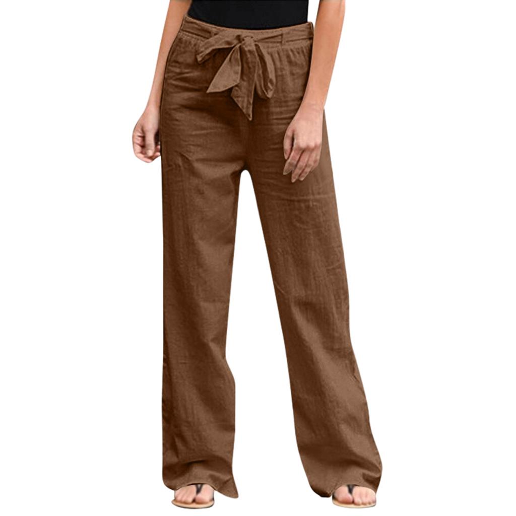 Women's Color Elastic Waist Breathable Loose Cotton And Linen Pants