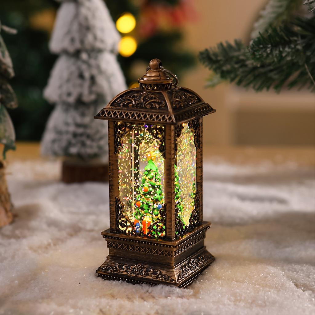 Christmas Gift Hollow Water-filled Small Wind Lantern Santa Claus Decorative Gift Ornaments Christmas Wind Lantern Snow Night Light
