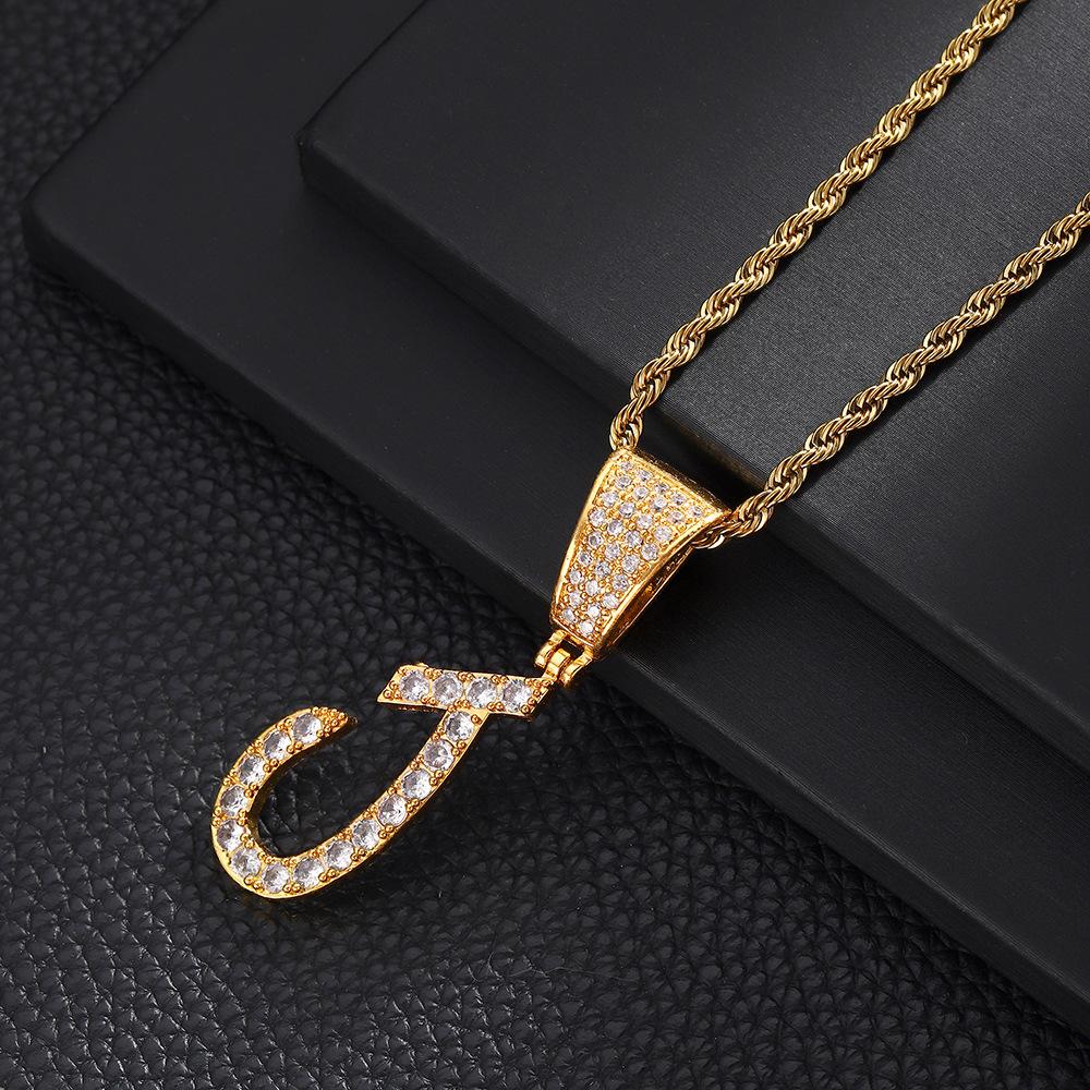 26 English Women'S Letter Pendants Necklace Twist Chain Zircon Letter Pendants Jewelry