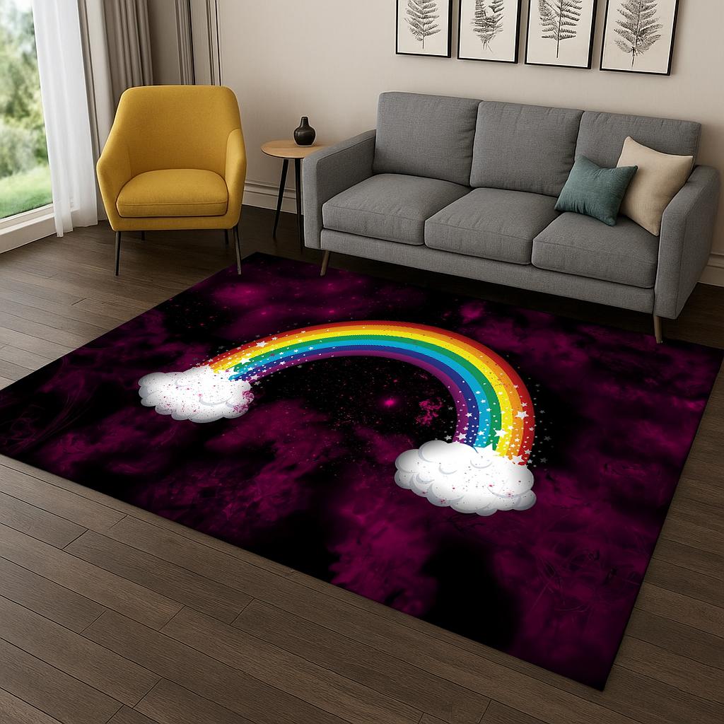 Rainbow Cartoon Pattern Carpet Rug Area Rug for Home Bedroom Living Room Sofa Doormat Kitchen Decor,Kid Game Non-slip Floor Mat