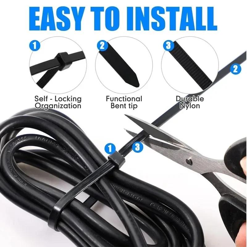 100Pcs Nylon Cable Ties Self-locking Cord Ties Straps Adjustable Cables Fastening Loop Home Office Wire Zip Ties Wholesale