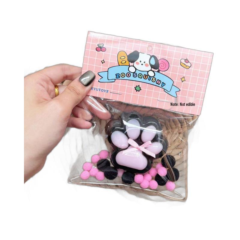 Xiaohongshu Plush Cat Paw Stress Relief Toy - Super Soft TPR Pinchable Decompression Mud in PVC Bag