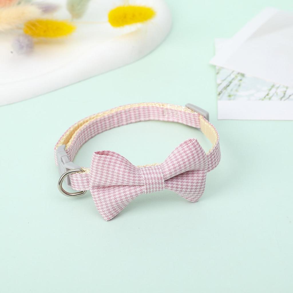 Step-In Houndstooth Bow Pet Collar with Snap Buckle - For Cats & Dogs