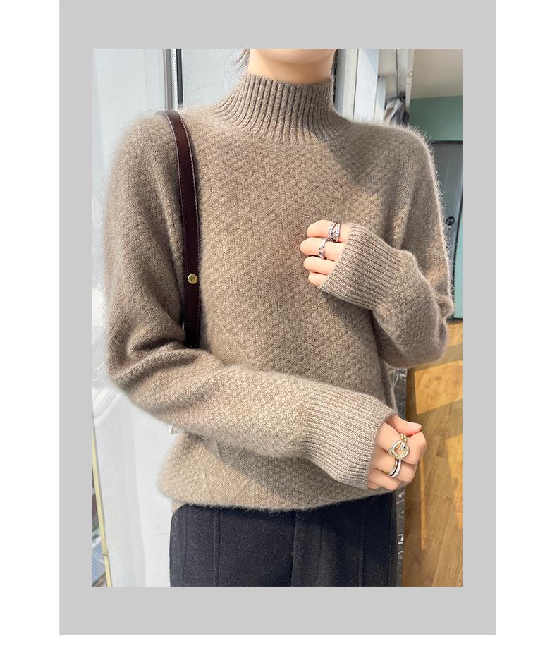 Women's High Neck Wool Sweater: Autumn/Winter Osmanthus Stitch, Thickened Loose Pullover Knitwear.