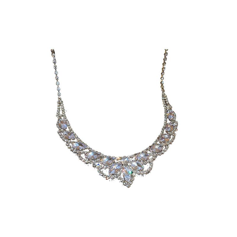 Diamond Water Drop U-shaped Fringed Necklace Stud Earrings Two-piece Set