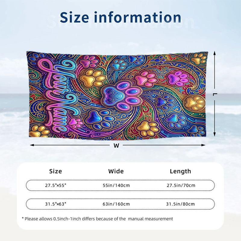 Dog Theme Beach Towel Personalized Custom Name & Text Soft Quick Dry Beach Towel for Swimming Travel