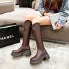 Fashion Fashion Shoes for Women 2024 New Women's Knee Length Boots Solid Color Chunky Zipper High Heels Female Shoes Botines De Mujer