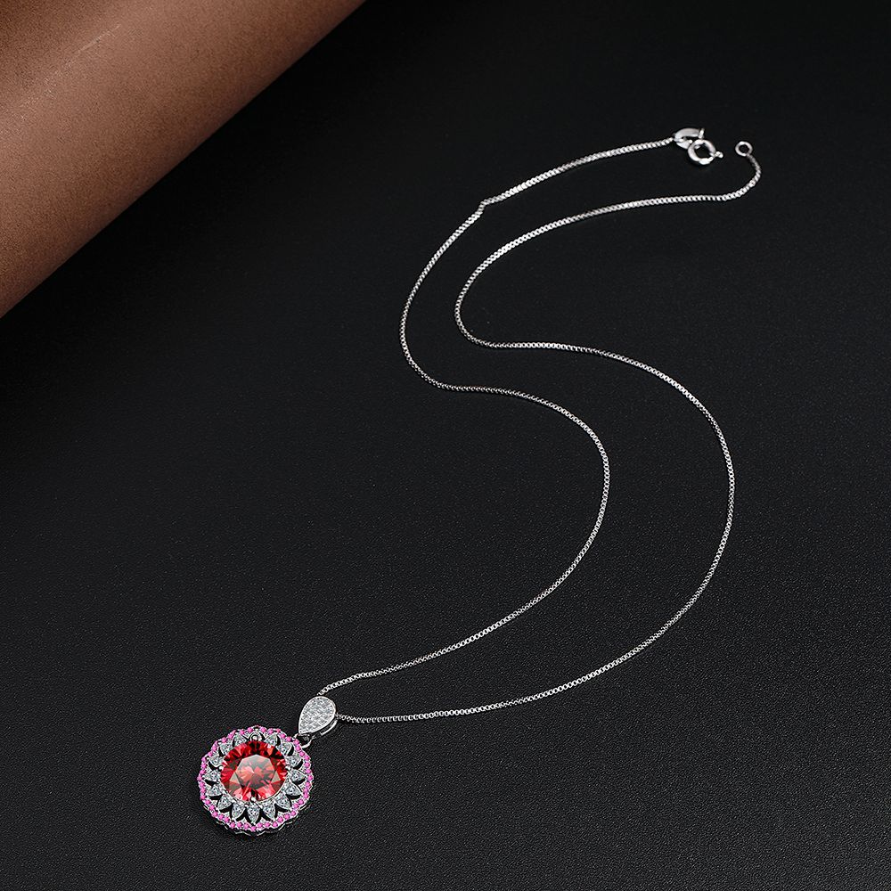 925 Sterling Silver Luxury Red Diamond Zircon Necklace Birthday Anniversary Wedding Party Gift