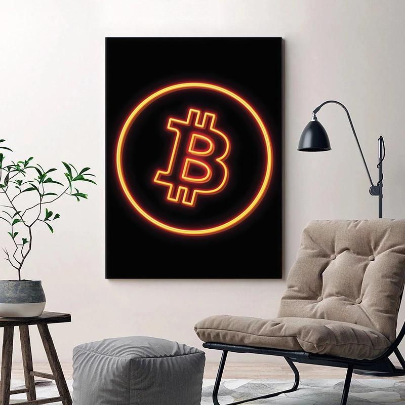 Moderne Neon-Effekt Bitcoin Ethereum ETH BTC Poster Drucke Virtuelles Münzzeichen Leinwandmalerei Wandkunst Bild für Zimmer Heimdekor