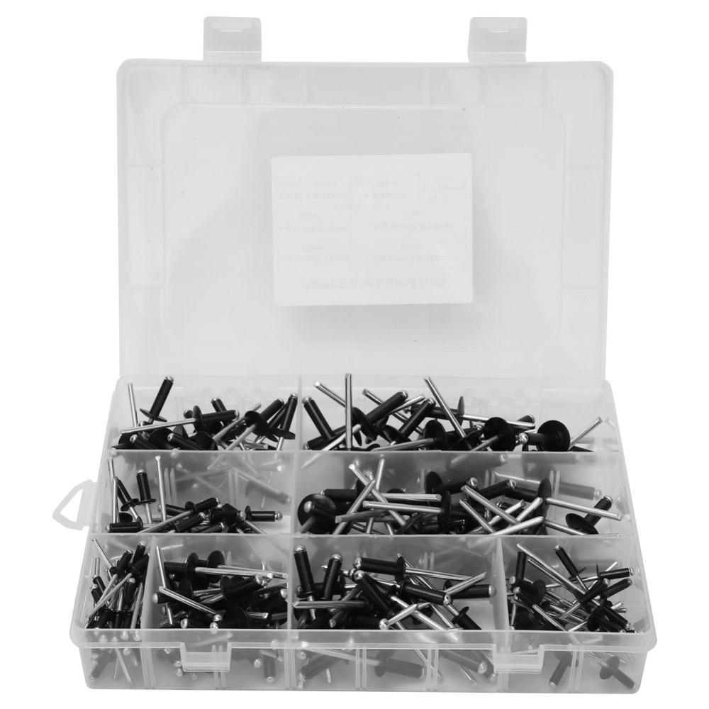 200pcs Black Finish Blind Rivet Assortment Kit Large Flange Blind River Kit  DIY Use