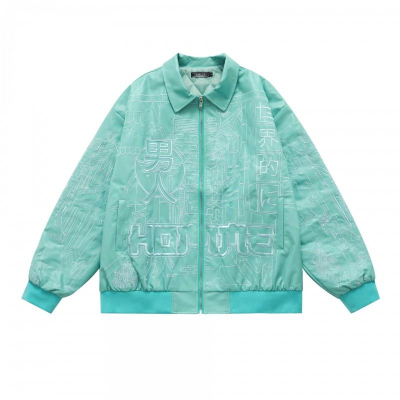 Unisex Streetwear Biker-Style Zip-Up Jacket Cotton Blend Oversized Casual Outerwear Men Women