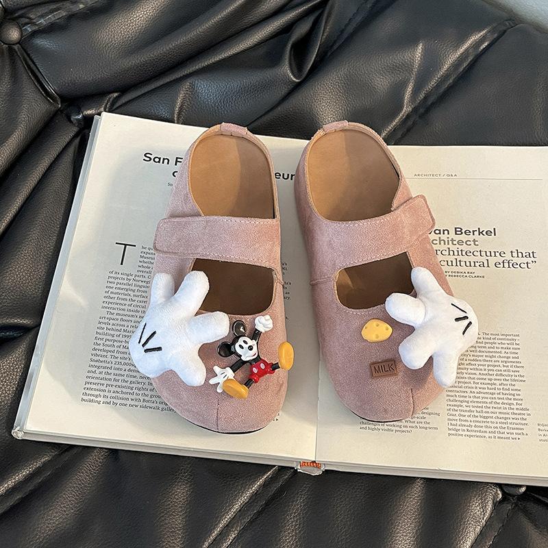 

Fashion retro cartoon Mickey one-word drag buckle with flat-bottomed slippers women s autumn bag head drag women s casual cool slippers 35 розовый
