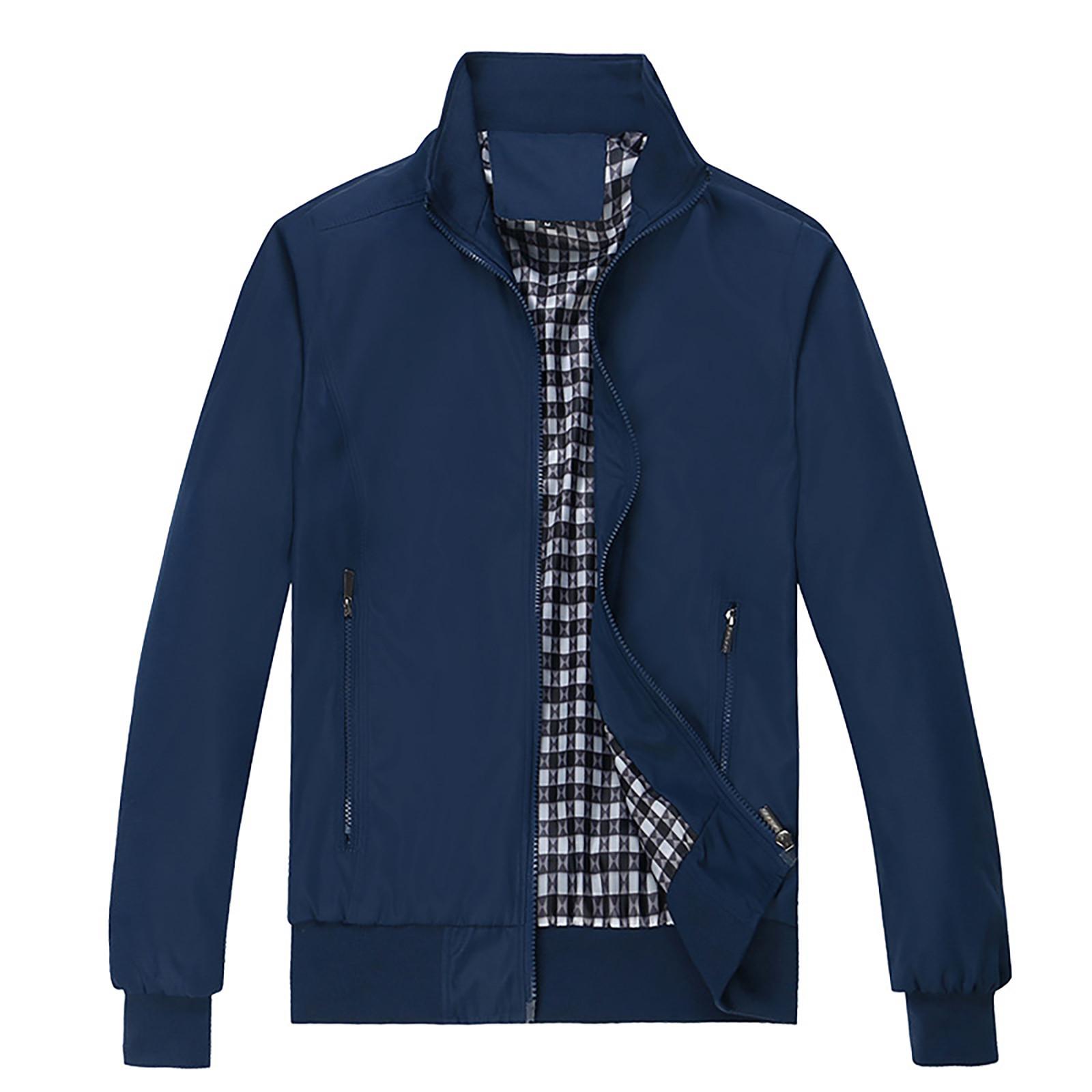 

Men s Lapel Jacket Solid Casual Zipper Pocket Coat S синій